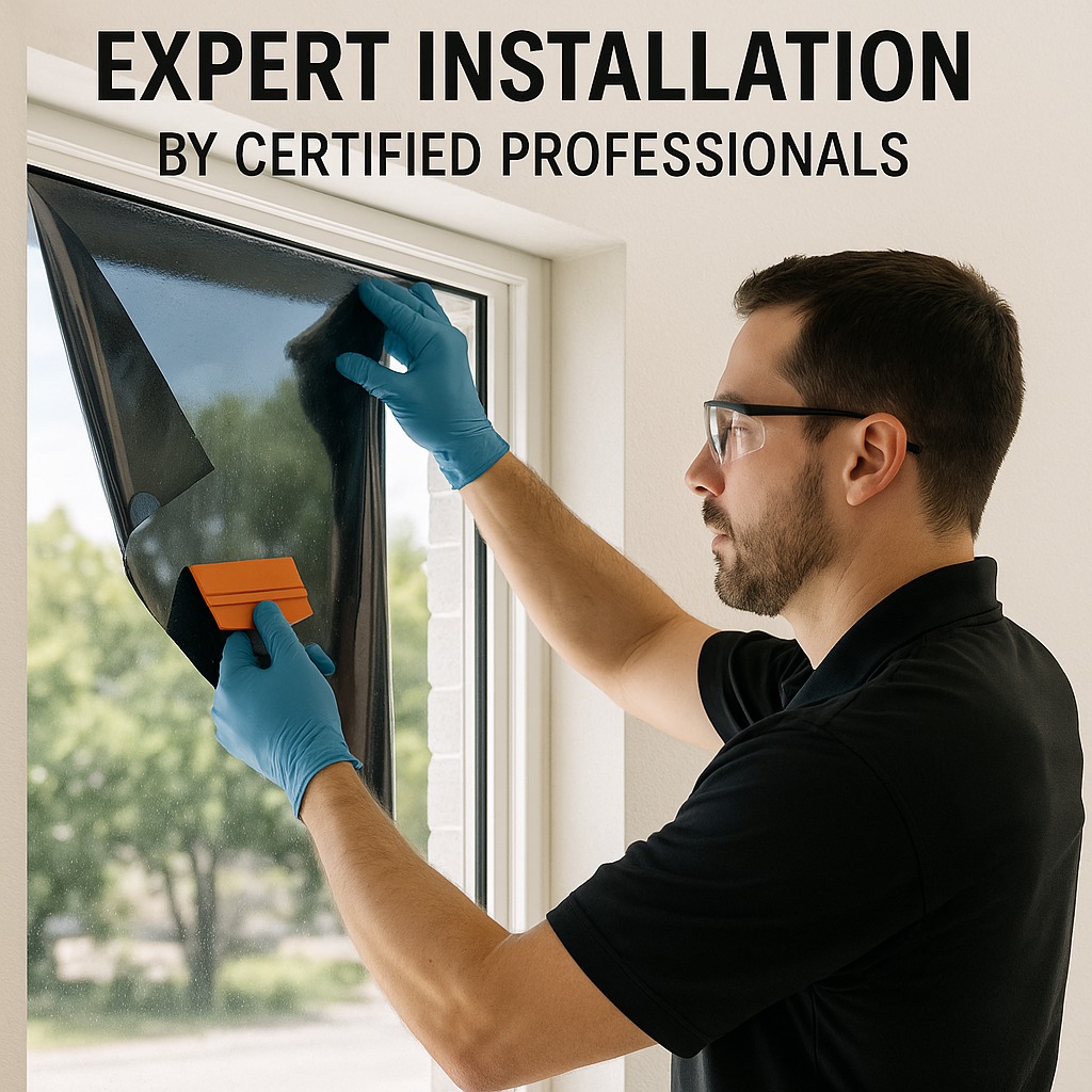 Stylish interior glass partition featuring frosted decorative film with geometric patterns, enhancing privacy and design in a modern office or home setting